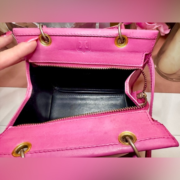 RELISTED Vintage Celine Triomphe Pink Leather Handbag Shoulder Bag - Picture 12 of 15